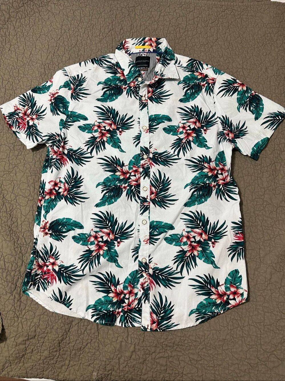 Denim & Flower Ricky Singh Slim Fit White Hawaiian Button Up Shirt Mens M A900